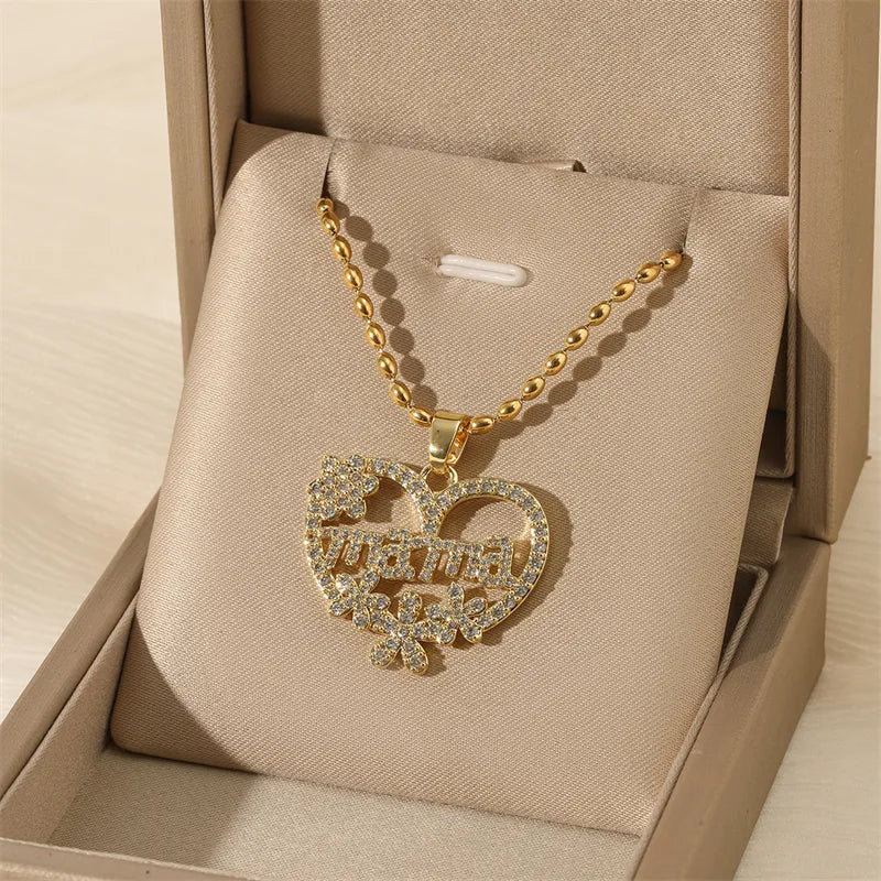 Wholesale Jewelry Simple Style Classic Style Letter Heart Shape Flower 201 Stainless Steel Brass Zircon 18K Gold Plated Hollow Out Inlay Pendant Necklace