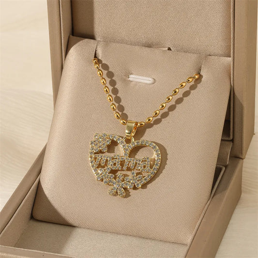 Wholesale Jewelry Simple Style Classic Style Letter Heart Shape Flower 201 Stainless Steel Brass Zircon 18K Gold Plated Hollow Out Inlay Pendant Necklace