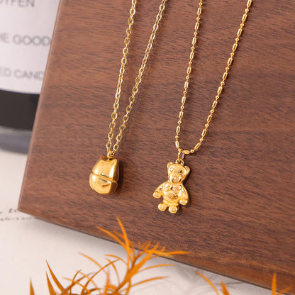 Wholesale Jewelry Simple Style Classic Style Little Bear Cat 304 Stainless Steel 18K Gold Plated Plating Pendant Necklace