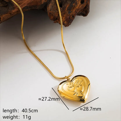 Wholesale Jewelry Simple Style Classic Style Love Heart Shape 304 Stainless Steel 18K Gold Plated Locket Necklace