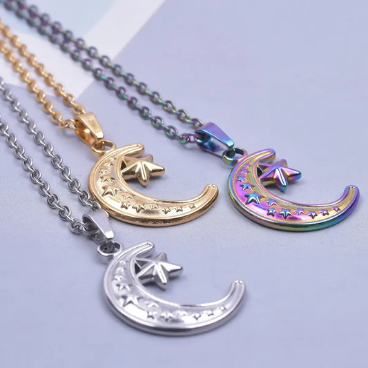 Wholesale Jewelry Simple Style Classic Style Moon 304 Stainless Steel Plating Pendant Necklace