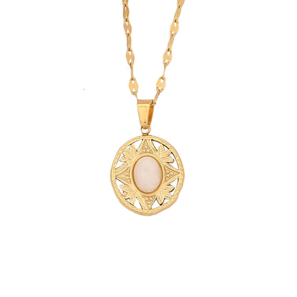 Wholesale Jewelry Simple Style Classic Style Oval 304 Stainless Steel Natural Stone 18K Gold Plated Plating Inlay Pendant Necklace