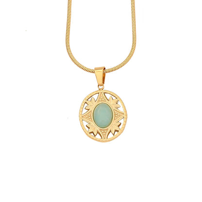 Wholesale Jewelry Simple Style Classic Style Oval 304 Stainless Steel Natural Stone 18K Gold Plated Plating Inlay Pendant Necklace