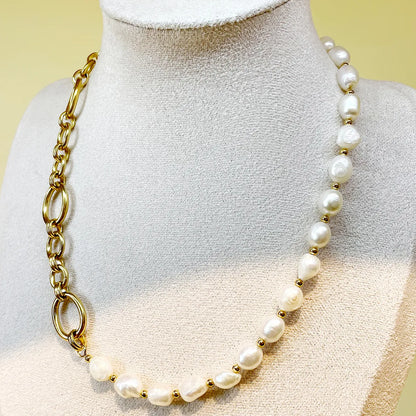 Wholesale Jewelry Simple Style Classic Style Oval Stainless Steel Imitation Pearl Gold Plated Plating Necklace