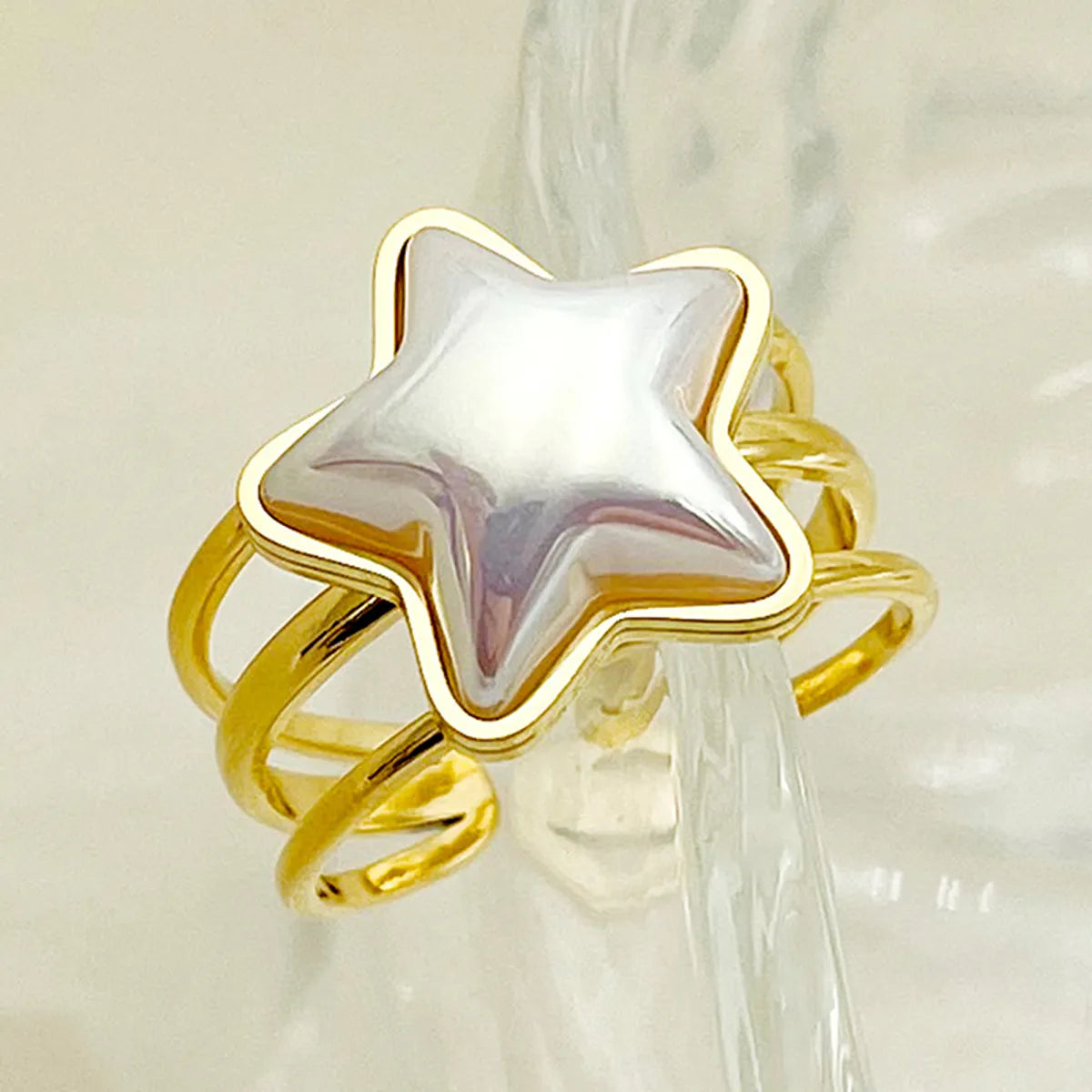 Wholesale Jewelry Simple Style Classic Style Pentagram Starfish 304 Stainless Steel 14K Gold Plated Plating Hollow Out Open Rings