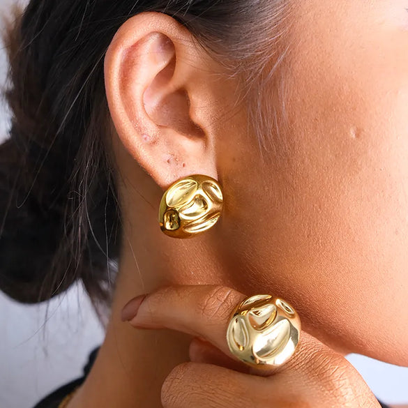 Wholesale Jewelry Simple Style Classic Style Roman Style Geometric 304 Stainless Steel 14K Gold Plated Plating Rings Earrings Jewelry Set