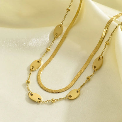 Wholesale Jewelry Simple Style Classic Style Round 304 Stainless Steel 14K Gold Plated Double Layer Necklaces