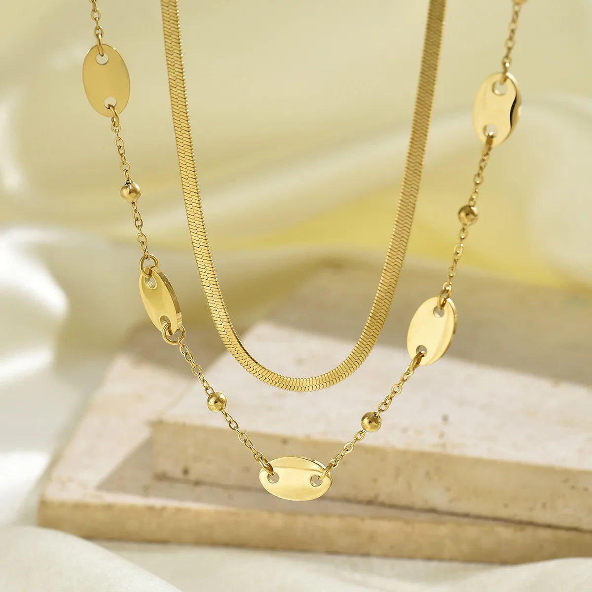 Wholesale Jewelry Simple Style Classic Style Round 304 Stainless Steel 14K Gold Plated Double Layer Necklaces