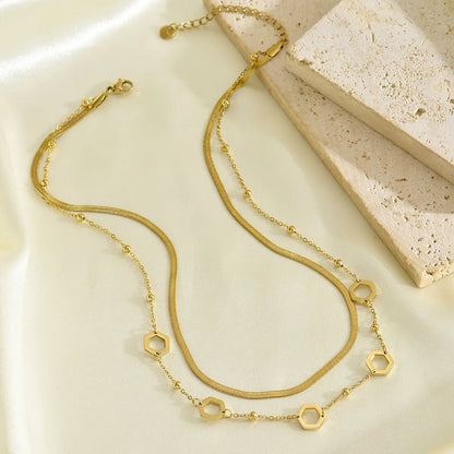 Wholesale Jewelry Simple Style Classic Style Round 304 Stainless Steel 14K Gold Plated Double Layer Necklaces