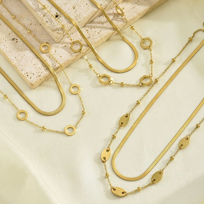 Wholesale Jewelry Simple Style Classic Style Round 304 Stainless Steel 14K Gold Plated Double Layer Necklaces