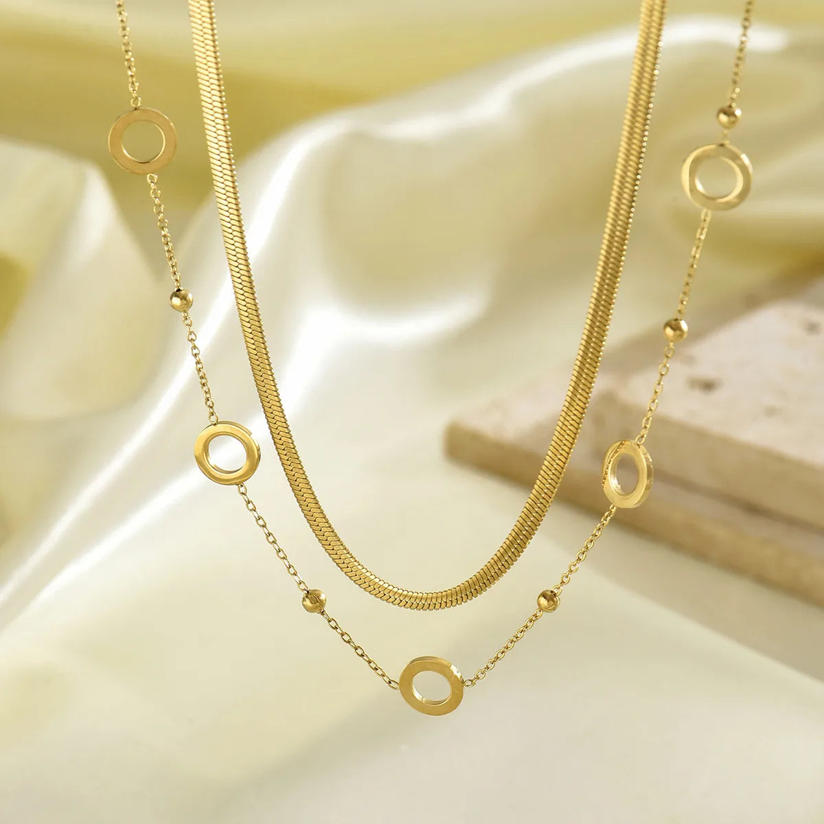 Wholesale Jewelry Simple Style Classic Style Round 304 Stainless Steel 14K Gold Plated Double Layer Necklaces