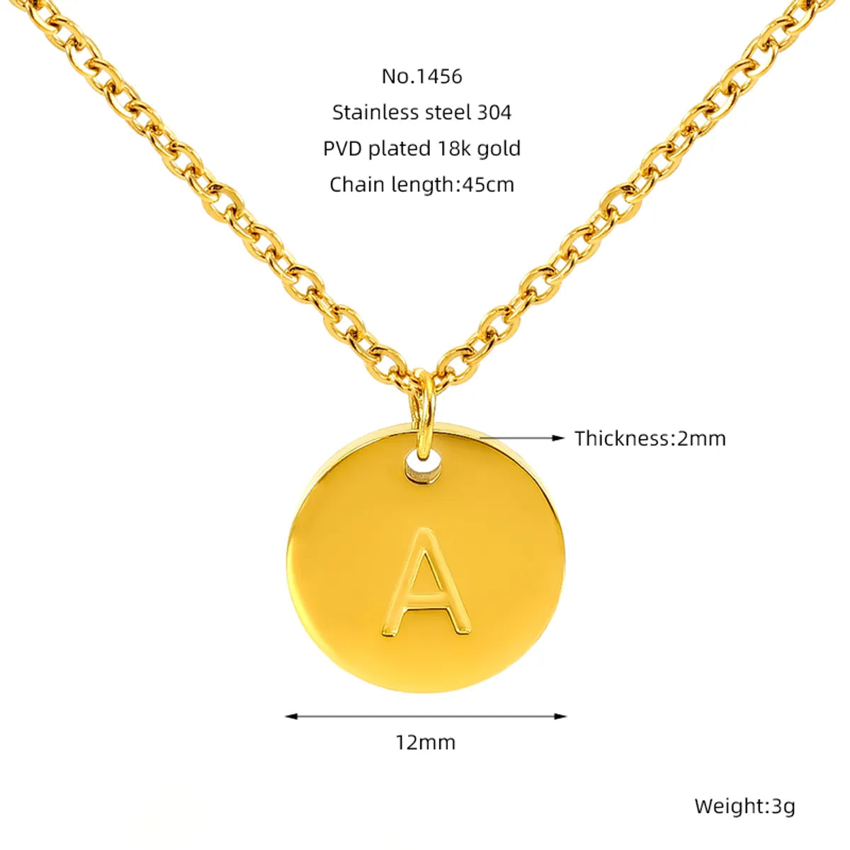 Wholesale Jewelry Simple Style Classic Style Round 304 Stainless Steel 18K Gold Plated Plating Pendant Necklace