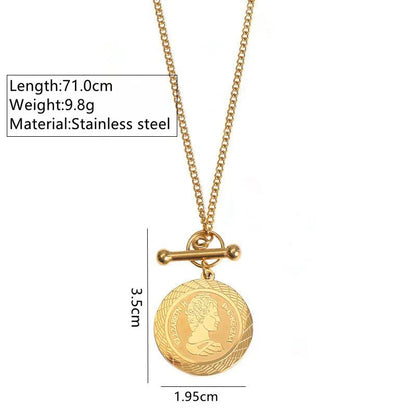 Wholesale Jewelry Simple Style Classic Style Round 304 Stainless Steel 18K Gold Plated Plating Pendant Necklace