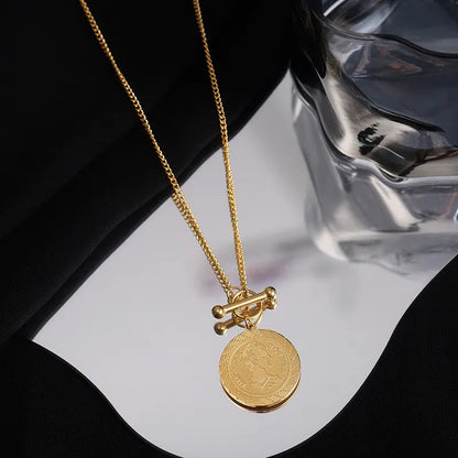 Wholesale Jewelry Simple Style Classic Style Round 304 Stainless Steel 18K Gold Plated Plating Pendant Necklace