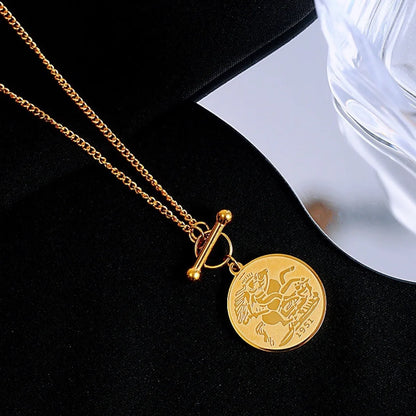 Wholesale Jewelry Simple Style Classic Style Round 304 Stainless Steel 18K Gold Plated Plating Pendant Necklace