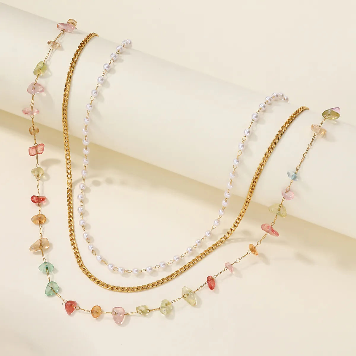 Wholesale Jewelry Simple Style Classic Style Round 304 Stainless Steel Artificial Pearls 18K Gold Plated Plating Inlay Three Layer Necklace