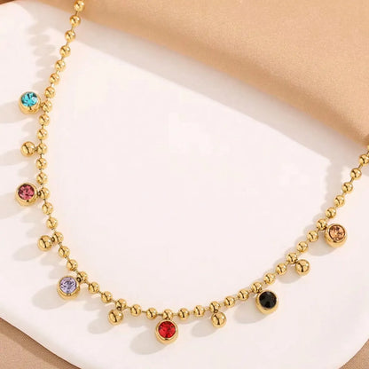 Wholesale Jewelry Simple Style Classic Style Round 304 Stainless Steel Artificial Rhinestones 18K Gold Plated Inlay Necklace