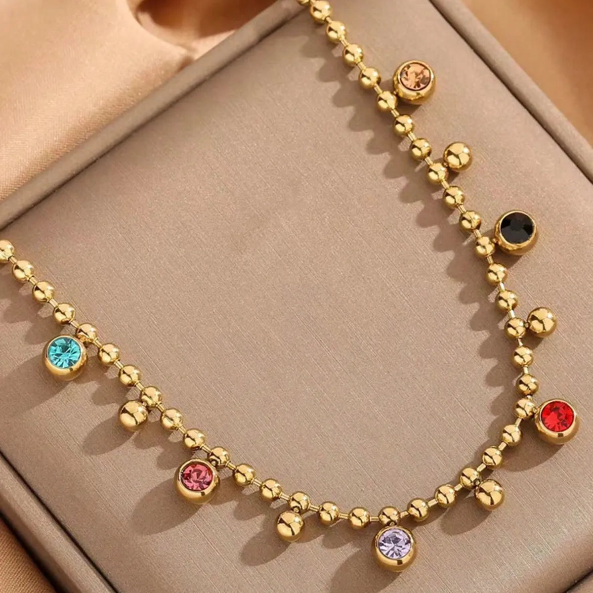 Wholesale Jewelry Simple Style Classic Style Round 304 Stainless Steel Artificial Rhinestones 18K Gold Plated Inlay Necklace