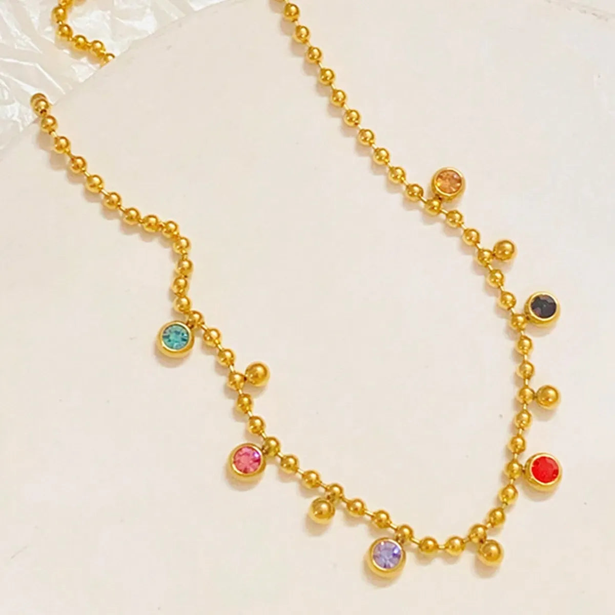 Wholesale Jewelry Simple Style Classic Style Round 304 Stainless Steel Artificial Rhinestones 18K Gold Plated Inlay Necklace