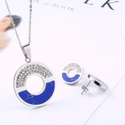 Wholesale Jewelry Simple Style Classic Style Round 304 Stainless Steel Rhinestones 18K Gold Plated Inlay Earrings Necklace