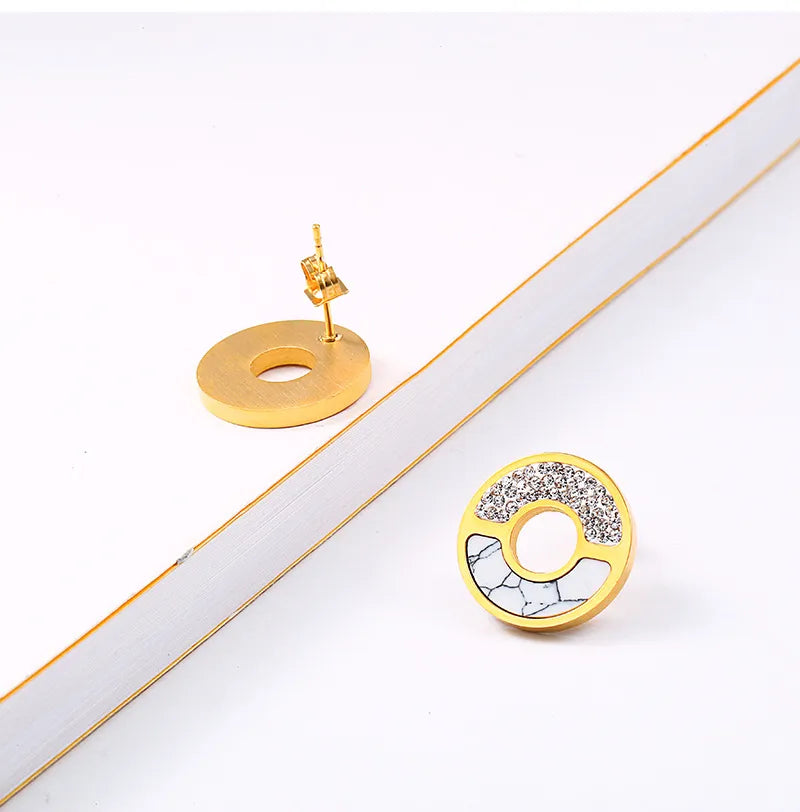 Wholesale Jewelry Simple Style Classic Style Round 304 Stainless Steel Rhinestones 18K Gold Plated Inlay Earrings Necklace