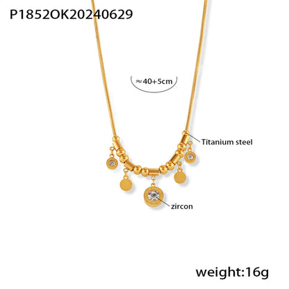 Wholesale Jewelry Simple Style Classic Style Round 304 Stainless Steel Zircon 18K Gold Plated Beaded Plating Inlay Pendant Necklace