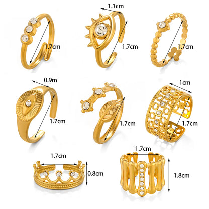 Wholesale Jewelry Simple Style Classic Style Round Eye 304 Stainless Steel Rhinestones 18K Gold Plated Plating Inlay Rings