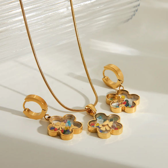 Wholesale Jewelry Simple Style Classic Style Round Flower Butterfly 304 Stainless Steel Zircon 18K Gold Plated Jewelry Set
