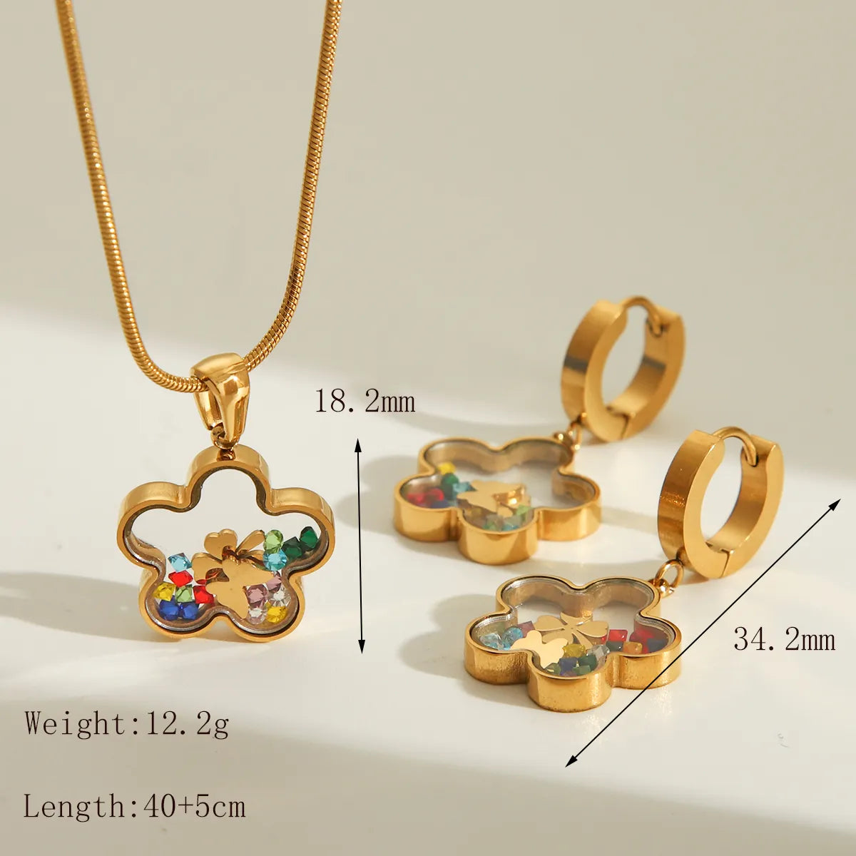 Wholesale Jewelry Simple Style Classic Style Round Flower Butterfly 304 Stainless Steel Zircon 18K Gold Plated Jewelry Set