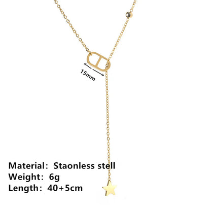 Wholesale Jewelry Simple Style Classic Style Round Star Solid Color Titanium Steel Rhinestones 18K Gold Plated Inlay Bracelets Necklace Jewelry Set