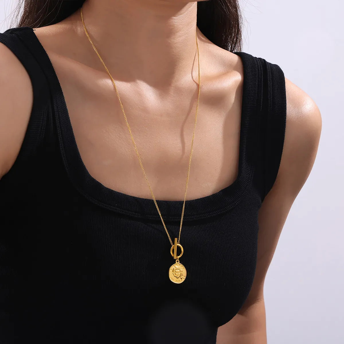 Wholesale Jewelry Simple Style Classic Style Round Titanium Steel 18K Gold Plated Plating Pendant Necklace