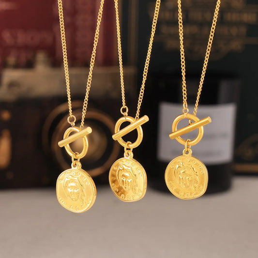 Wholesale Jewelry Simple Style Classic Style Round Titanium Steel 18K Gold Plated Plating Pendant Necklace