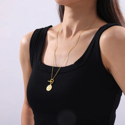 Wholesale Jewelry Simple Style Classic Style Round Titanium Steel 18K Gold Plated Plating Pendant Necklace