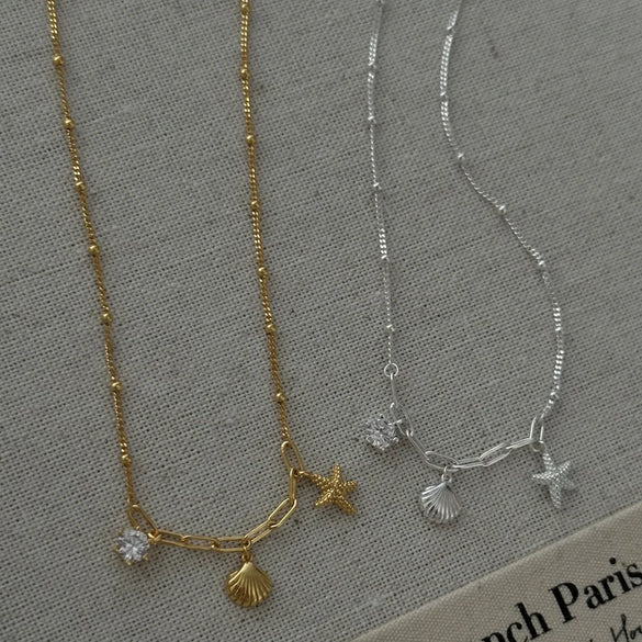 Wholesale Jewelry Simple Style Classic Style Shell Titanium Steel Zircon 18K Gold Plated Plating Inlay Pendant Necklace