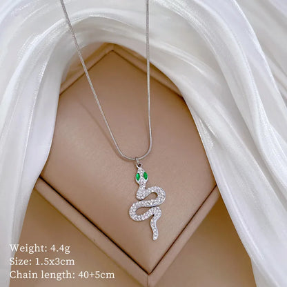 Wholesale Jewelry Simple Style Classic Style Snake Titanium Steel Zircon Inlay Pendant Necklace