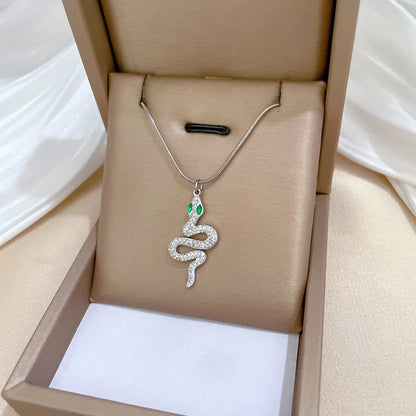 Wholesale Jewelry Simple Style Classic Style Snake Titanium Steel Zircon Inlay Pendant Necklace