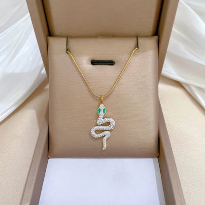 Wholesale Jewelry Simple Style Classic Style Snake Titanium Steel Zircon Inlay Pendant Necklace