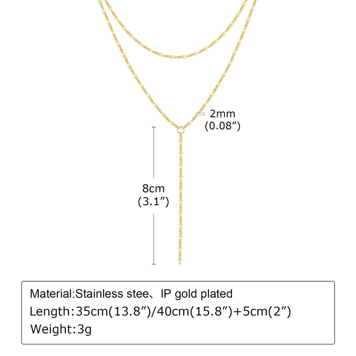 Wholesale Jewelry Simple Style Classic Style Solid Color 201 Stainless Steel Artificial Pearls Zircon 18K Gold Plated Layered Long Necklace