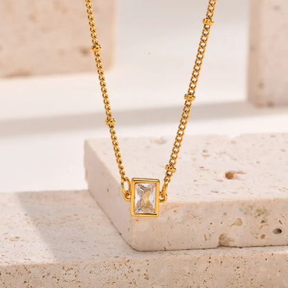 Wholesale Jewelry Simple Style Classic Style Solid Color 201 Stainless Steel Zircon 18K Gold Plated Plating Inlay Pendant Necklace