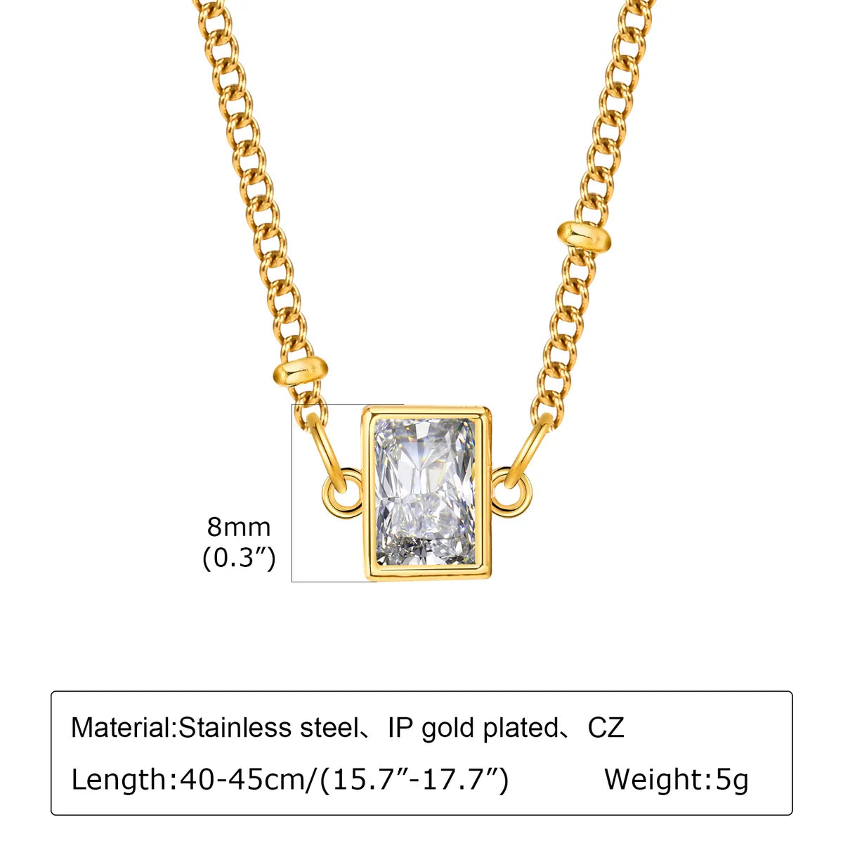 Wholesale Jewelry Simple Style Classic Style Solid Color 201 Stainless Steel Zircon 18K Gold Plated Plating Inlay Pendant Necklace