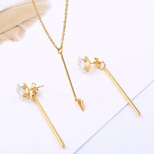 Wholesale Jewelry Simple Style Classic Style Solid Color 304 Stainless Steel Rhinestones 18K Gold Plated Inlay Earrings Necklace