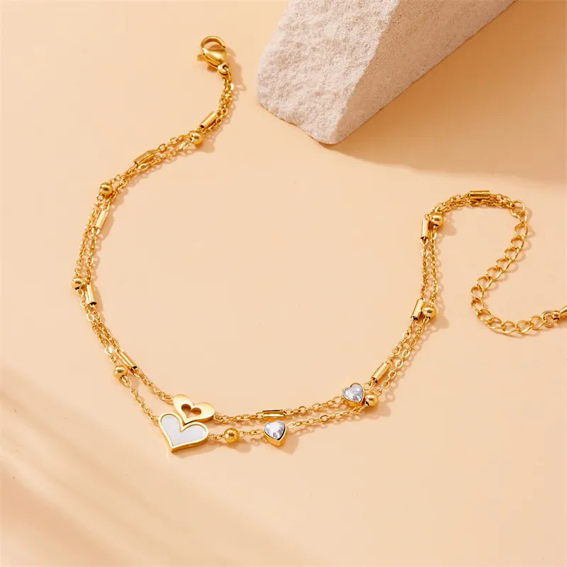 Wholesale Jewelry Simple Style Classic Style Solid Color 304 Stainless Steel Rhinestones 18K Gold Plated Plating Inlay Anklet