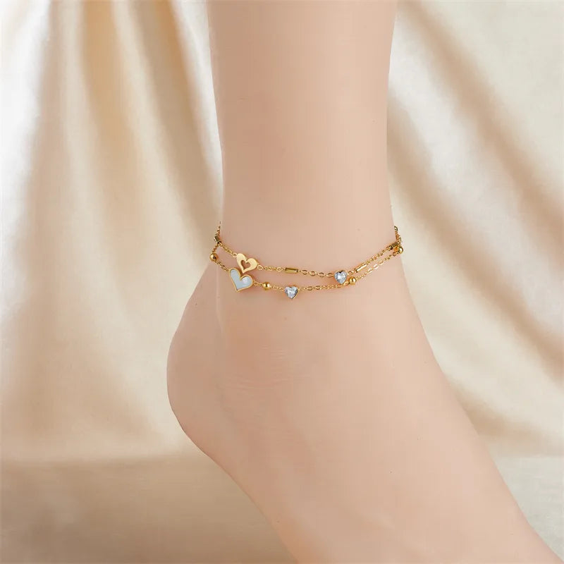 Wholesale Jewelry Simple Style Classic Style Solid Color 304 Stainless Steel Rhinestones 18K Gold Plated Plating Inlay Anklet