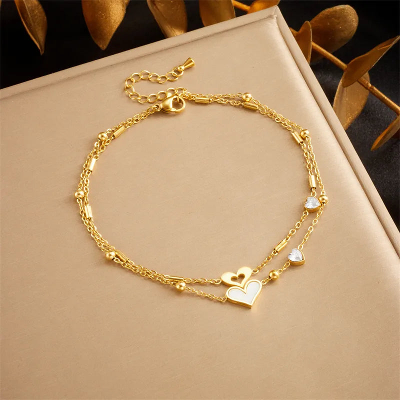 Wholesale Jewelry Simple Style Classic Style Solid Color 304 Stainless Steel Rhinestones 18K Gold Plated Plating Inlay Anklet