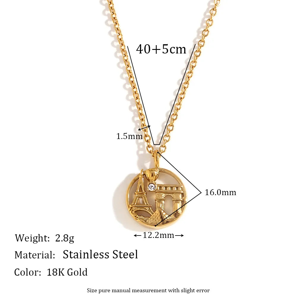 Wholesale Jewelry Simple Style Classic Style Solid Color 304 Stainless Steel Rhinestones Inlay Pendant Necklace