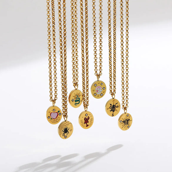 Wholesale Jewelry Simple Style Classic Style Solid Color 304 Stainless Steel Rhinestones Inlay Pendant Necklace