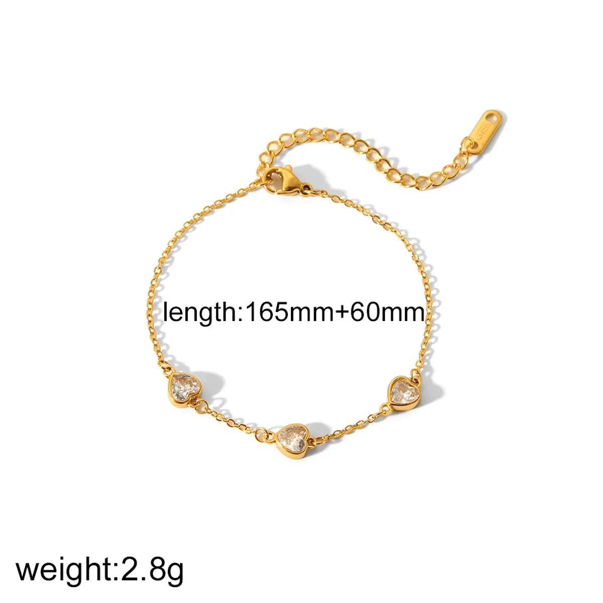 Wholesale Jewelry Simple Style Classic Style Solid Color 304 Stainless Steel Zircon 18K Gold Plated Plating Bracelets Anklet