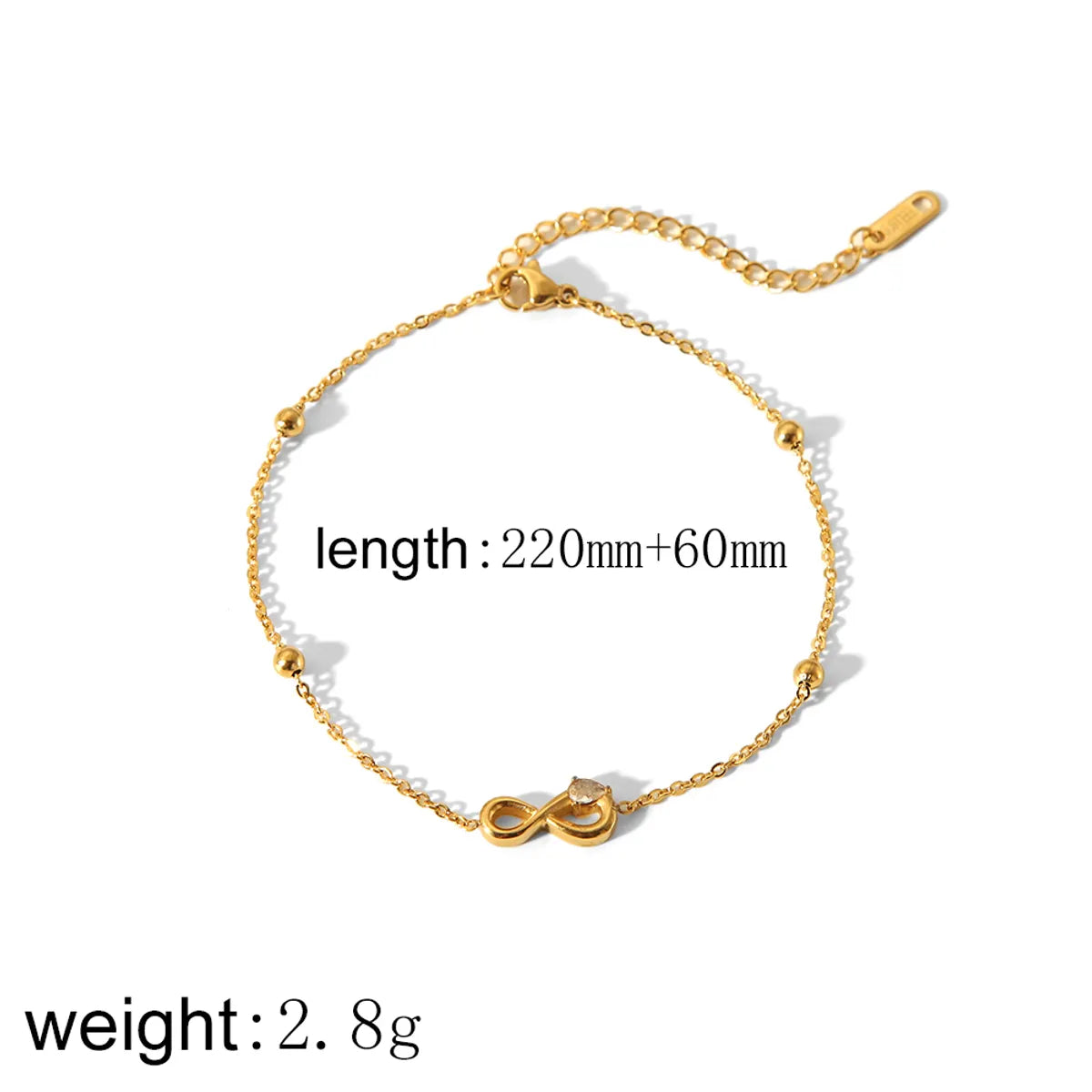 Wholesale Jewelry Simple Style Classic Style Solid Color 304 Stainless Steel Zircon 18K Gold Plated Plating Bracelets Anklet