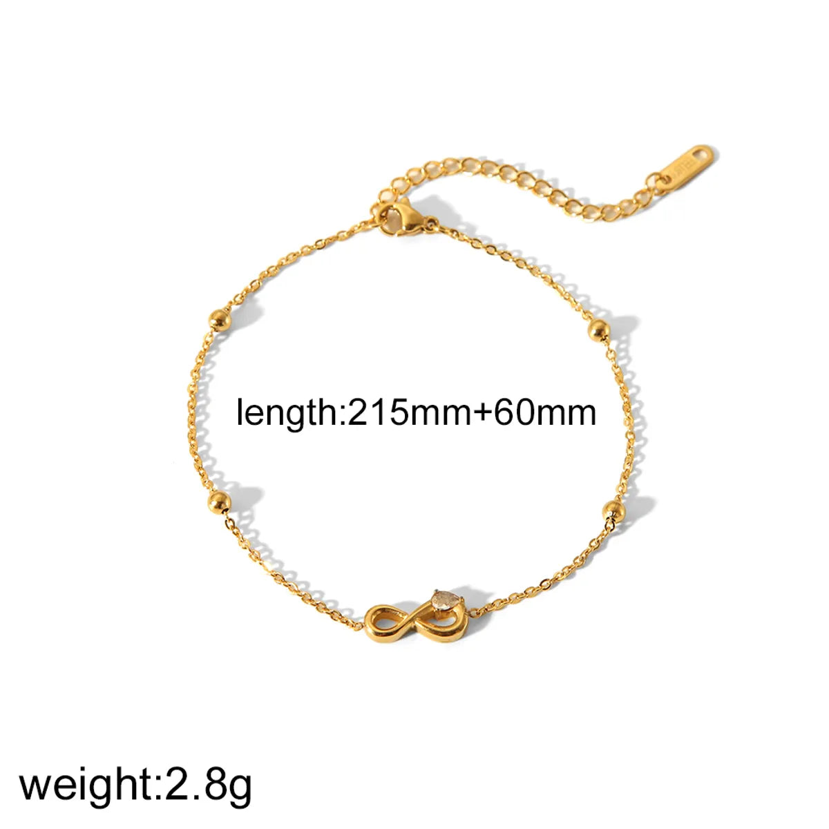 Wholesale Jewelry Simple Style Classic Style Solid Color 304 Stainless Steel Zircon 18K Gold Plated Plating Bracelets Anklet