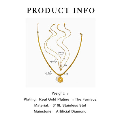 Wholesale Jewelry Simple Style Classic Style Solid Color 316L Stainless Steel  Rhinestones 18K Gold Plated Plating Inlay Pendant Necklace